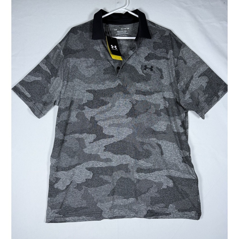 NWT Under Armour Playoff Polo Shirt Mens XL Black Camo Jacquard Performance